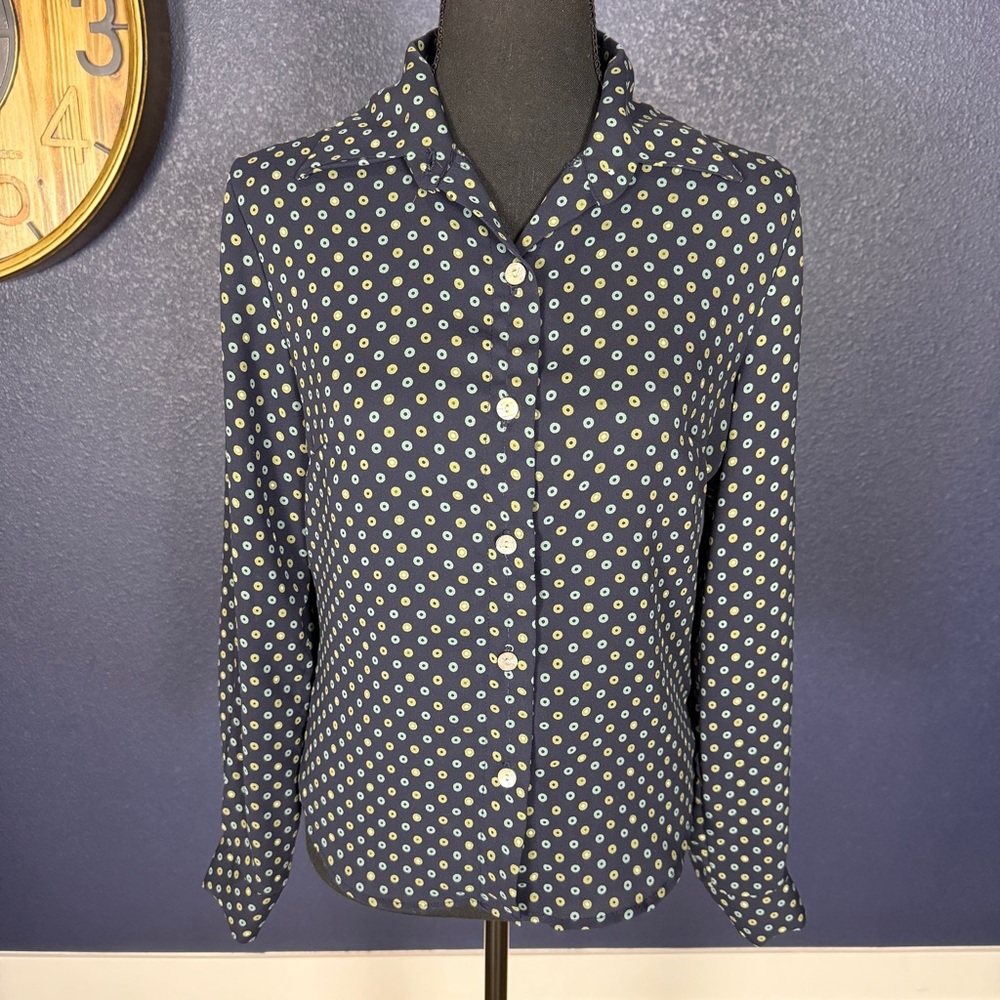 Jonathan Martin Vintage Navy & Green Polka Dot Button Down Shirt | Size Small
